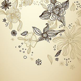 手绘褐色素描花朵米色背景