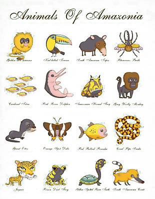 手绘野生动物卡通图案