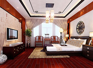 别墅卧室装修新中式家具元素效果图