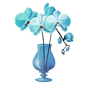 手绘蓝色蝴蝶兰花瓶素材图片