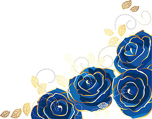 手绘蓝色金边花朵素材图片