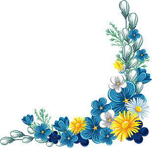 手绘蓝色花朵边框背景图