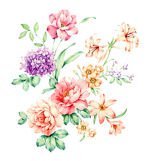 手绘多彩花朵素材图片