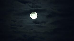 多云夜空中的Moon