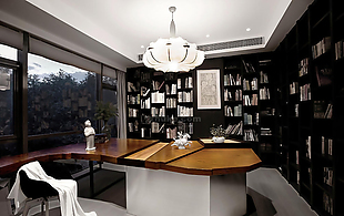 现代时尚黑白简约工业风书房整体设计效果图