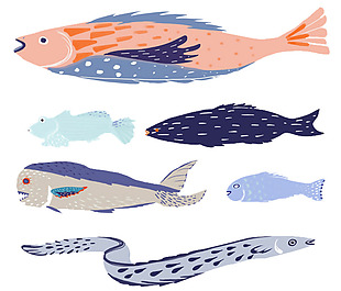 手绘鱼类卡通图案