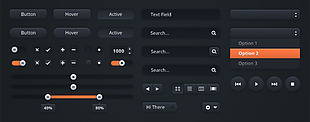 橙色暗系按钮搜索框进度条图标设计