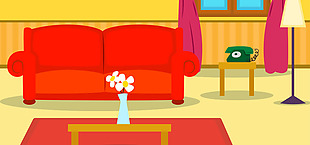 淘宝矢量卡通家居彩色客厅沙发盆栽电话海报