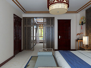 现代中式别墅卧室门设计装修效果图