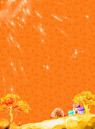 秋天枫树村落橙色背景