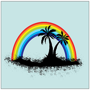 彩虹与海岛矢量素材