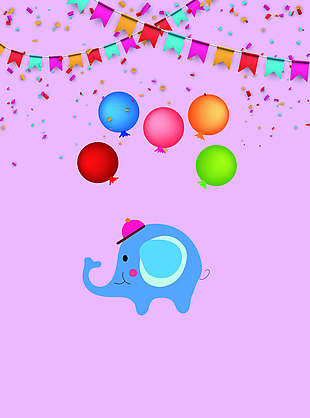 彩色气球下的小象背景素材