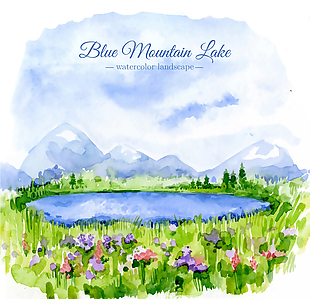 水彩绘布卢芒廷湖风景矢量素材