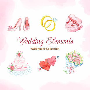 水彩手绘婚礼婚庆图标设计