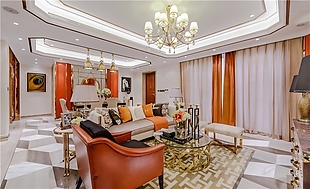 欧式温馨风格客厅窗帘别墅效果图设计