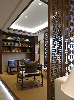古朴中国风风风格客厅装饰柜别墅效果图设计