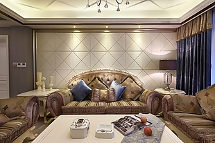 温馨现代风客厅软皮沙发别墅效果图设计