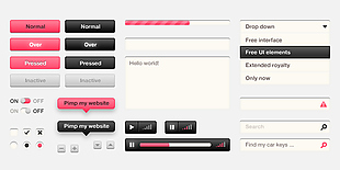 粉色的网页按钮进度条下拉框素材设计