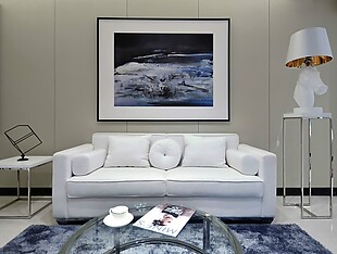 现代简约客厅风景装饰画沙发效果图