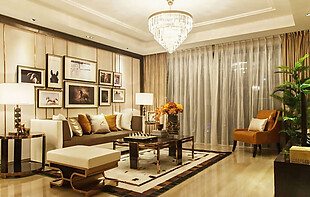 现代风格家装室内客厅吊灯效果图
