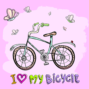 可爱手绘的自行车插画