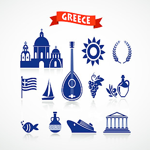 希腊旅游特色元素矢量