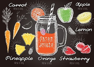手绘美味水果汁插画