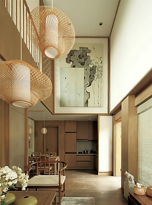 日式风室内设计客厅吊顶效果图JPG源文件