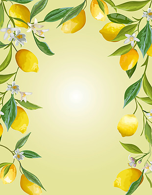 矢量清新水彩手绘柠檬边框背景