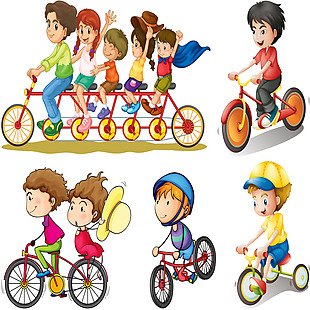 卡通儿童骑单车矢量素材