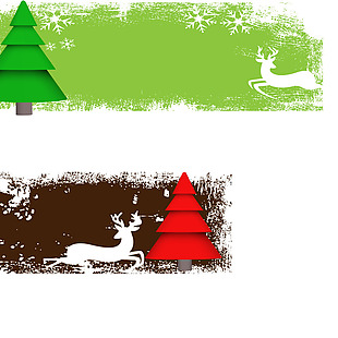 绿色松树红色松树矢量卡通装饰素材