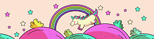 卡通奔跑的独角兽和彩虹矢量素材