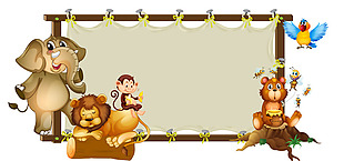 淘宝矢量卡通动物鹦鹉狮子猴子大象表演海报
