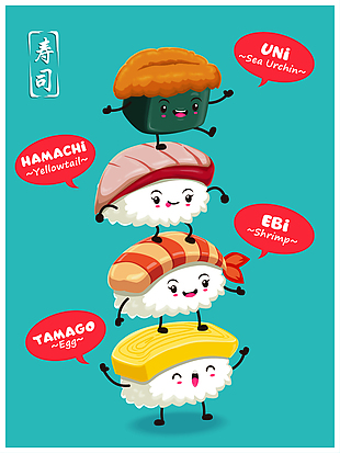 美味食物日本料理寿司卡通动画背景