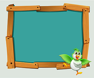 矢量卡通木板边框鹦鹉背景素材