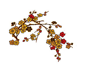 金色彩绘花枝图案元素