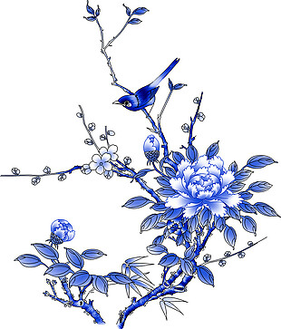 青花瓷树枝花纹背景图