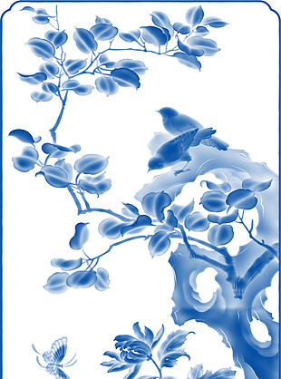 树枝花纹青花瓷背景素材图片