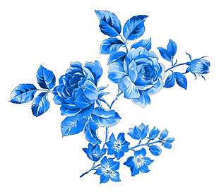 蓝色玫瑰花青花瓷元素素材