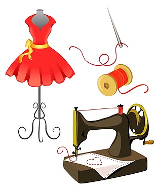 红裙子缝纫机矢量素材