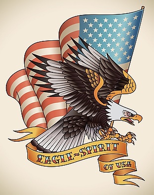 美国国旗与老鹰矢量素材
