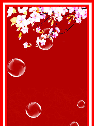 桃花泡泡红色背景