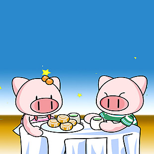 卡通幸福小猪情侣插画