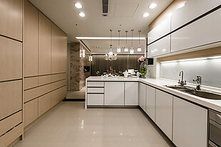 现代简约风室内设计厨房大理石地砖效果图