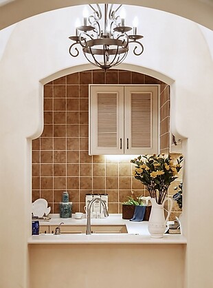 简约风室内设计厨房拱门洗菜池效果图