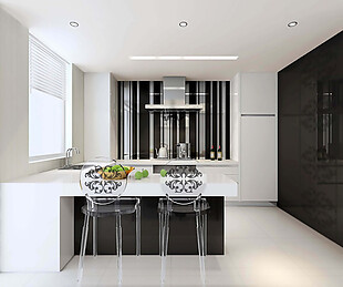 现代简约风室内设计白色厨房效果图