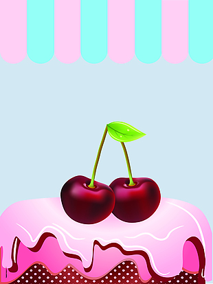樱桃奶油蛋糕甜品美食矢量背景素材