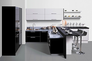 厨房效果图黑白现代橱柜效果图