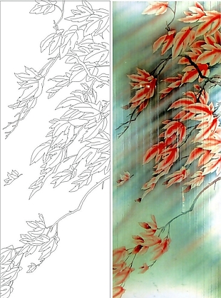 枫叶红枫艺术玻璃贴纸效果图