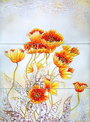 高清彩雕橙色花朵家装装饰画